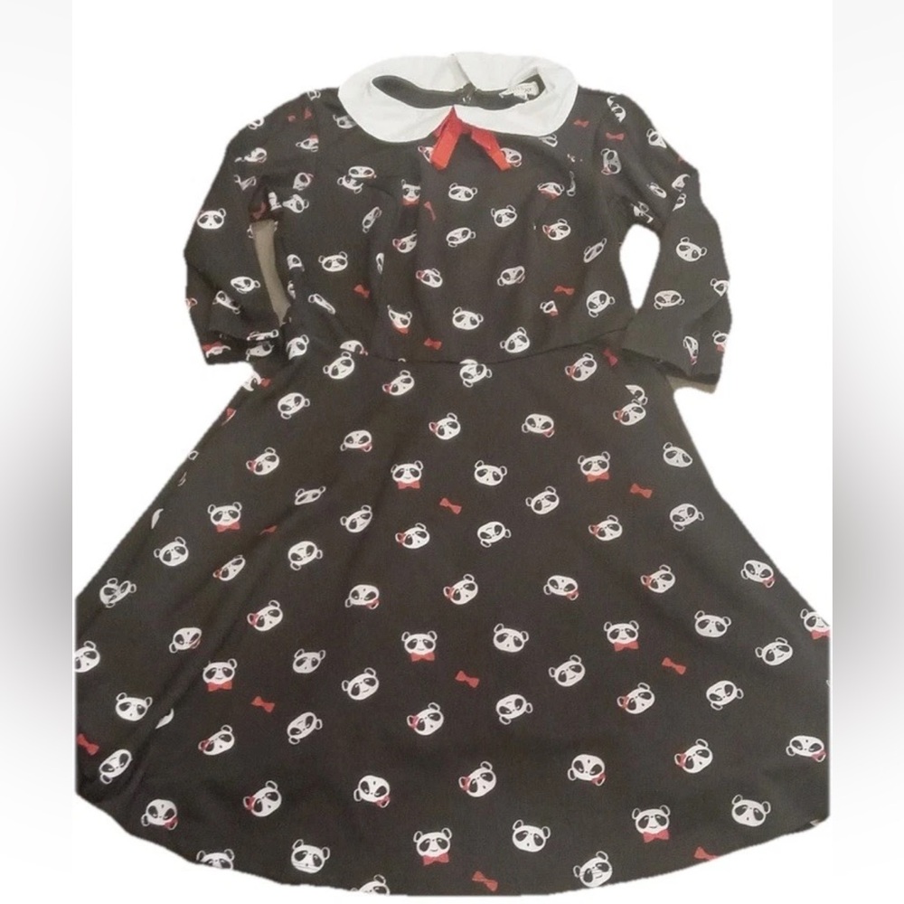 Unique vintage Cute Panda Print Dress with Red Accents size 1x/16